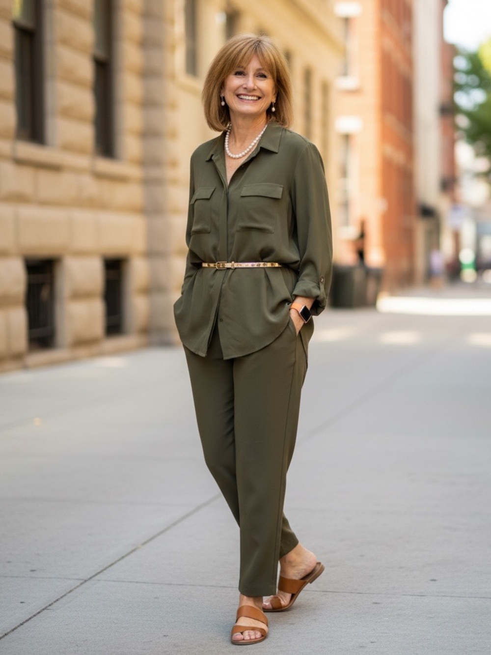 Vince Olive green cropped Straight-Leg Trousers size6 minimalist